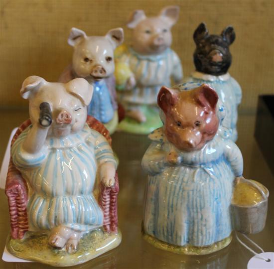 5 Beswick Beatrix Potter figures, Pigling Bland, Pig-Wig, etc, brown back stamps(-)